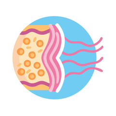 Abstract illustration of pizza slice with cheese and sauce