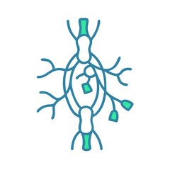 Abstract Teal Vessels and Shapes Against a Black Background