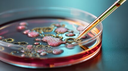 Close-up view of a petri dish with biological samples undergoing laboratory procedures.