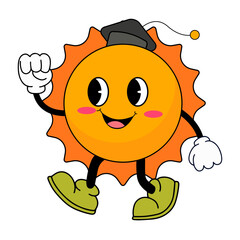 Obraz premium Sun Groovy Cartoon Character. Isolated Vector Illustration.
