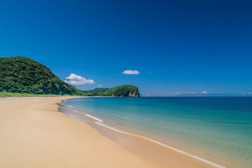 Obraz premium tropical beach with blue sky, beach, sea, sand, water, ocean, sky, island, tropical, summer, coast, landscape, vacation, travel, nature, shore, holiday, wave, bay, clouds, paradise, blue, seascape, co