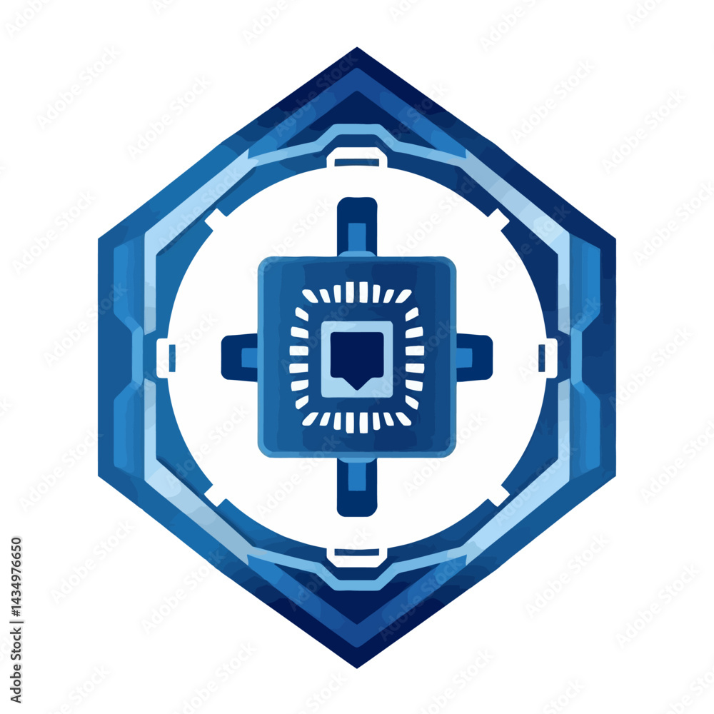 Poster blue technology chip processor icon vector illustration for digital and computer design needs