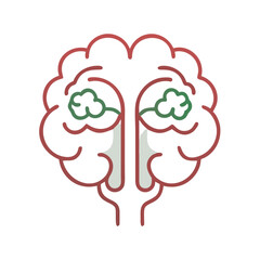 Minimalist brain illustration on black background with green details
