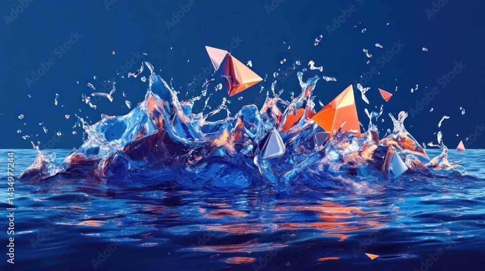 Poster abstract geometric shapes exploding in a water splash