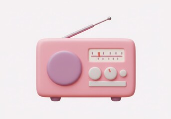 Pink vintage radio receiver isolated on white background