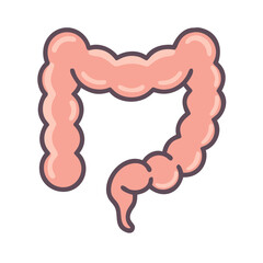 Human Colon Illustration with Pink and Dark Outline Design