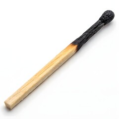 Naklejka premium Burnt Matchstick on White, Used Match PNG Isolated, Charred Wood Stick Element