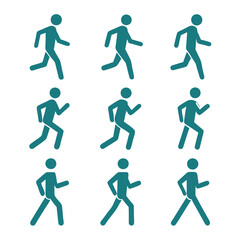 Teal stick figure jogging and walking icons on white
