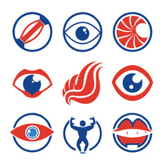 Collection of abstract blue and red themed logo elements