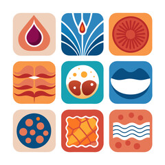 Collection of nine uniquely designed flat vector icons illustration
