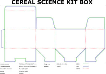 Cereal Box Die Cut Template Layout For Packaging Design And Presentation With Dimensions