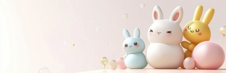 This charming image features cute bunny figures in soft pastel colors, perfect for spring celebrations. Ideal for home decor and festive themes.