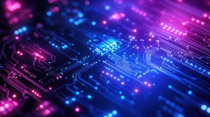 Obraz premium Futuristic circuit board with vibrant neon glow
