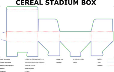 Cereal Box Stadium Design Template Vector Illustration For Die Cutting Layout
