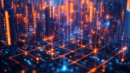 Obraz premium Futuristic city network, glowing digital architecture.