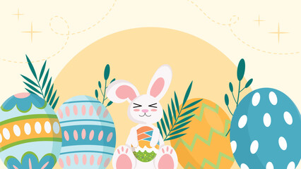 Easter with Egg and Rabbit Vector Background