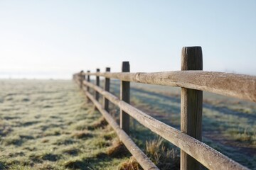 close-up of rustic wooden fence in rural landscape