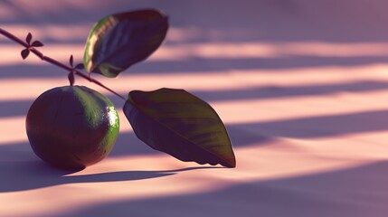 Abstract still life of a citrus fruit with leaves in a serene light