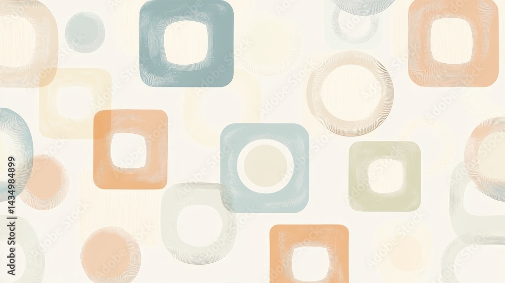 Poster abstract geometric pattern with circles and squares in pastel colors