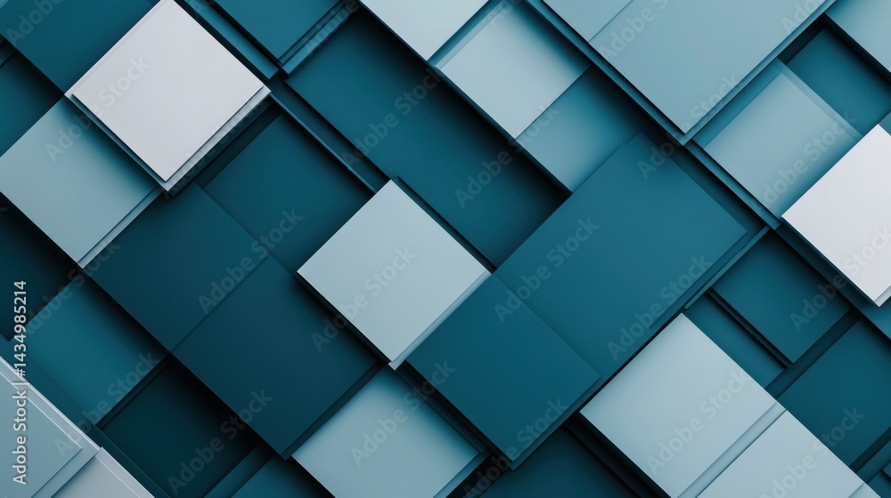 Poster abstract geometric pattern of overlapping squares in shades of teal and white
