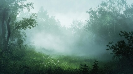 Misty forest landscape