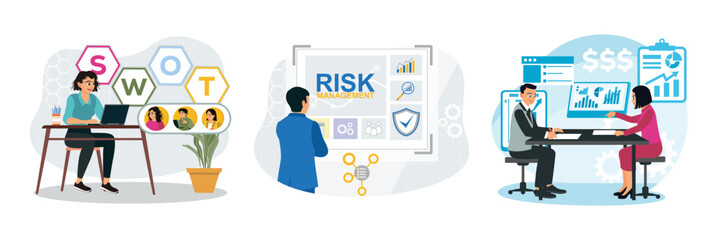 SWOT analysis. Risk management and assessment for business investment.