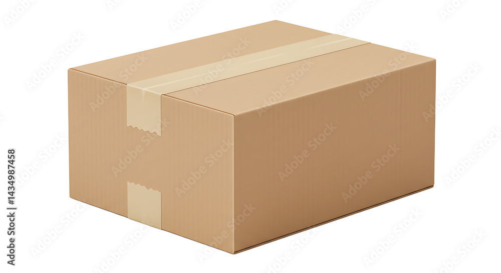Poster a simple image showing a cardboard box sealed with tape on a black background in a studio shot
