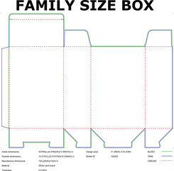 Family Size Box Packaging Die Cut Template Design For Cardboard Container