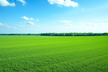 Fototapeta premium green field with a blue sky and clouds in the background 22