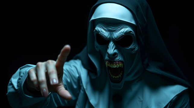frightening evil nun asking for silence