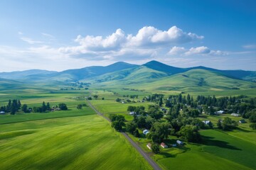 drone-shot aerial view captures serene rural life from above