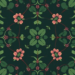 Elegant Floral Fabric Patterns Dark Green and Pink Flower Designs