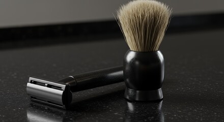 Elegant Black Shaving Set: Razor and Brush