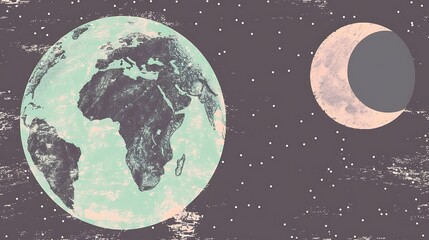 Ethereal Depiction of Earth and Moon in Cosmic Ballet with Distant Stars