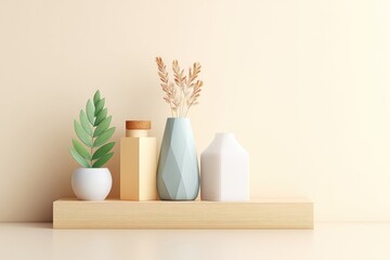 minimalistic 3d home decor with geometric shapes on plain background