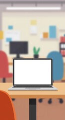 Laptop Oasis: Office Blur AI Generated