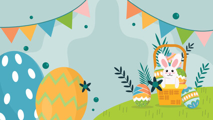 Easter with Egg and Rabbit Vector Background