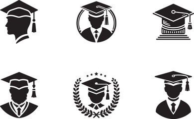 Graduation Cap Icons Vector Set of Academic Achievement Symbols