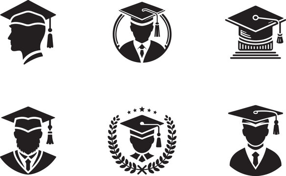 Graduation Cap Icons Vector Set of Academic Achievement Symbols