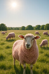 Fototapeta premium 羊 ひつじ ピンク sheep and lambs