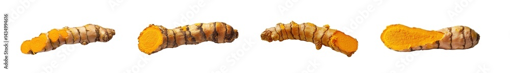 Poster set of various spice root pieces, isolated on transparent background