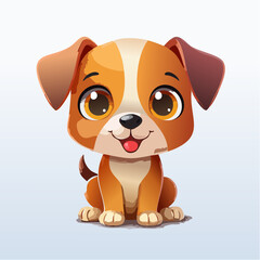 Obraz premium Cute Little Brown Dog with Big Shinny Eyes, Happy, Laughing, Vector, Illustration, Isolated Puppy