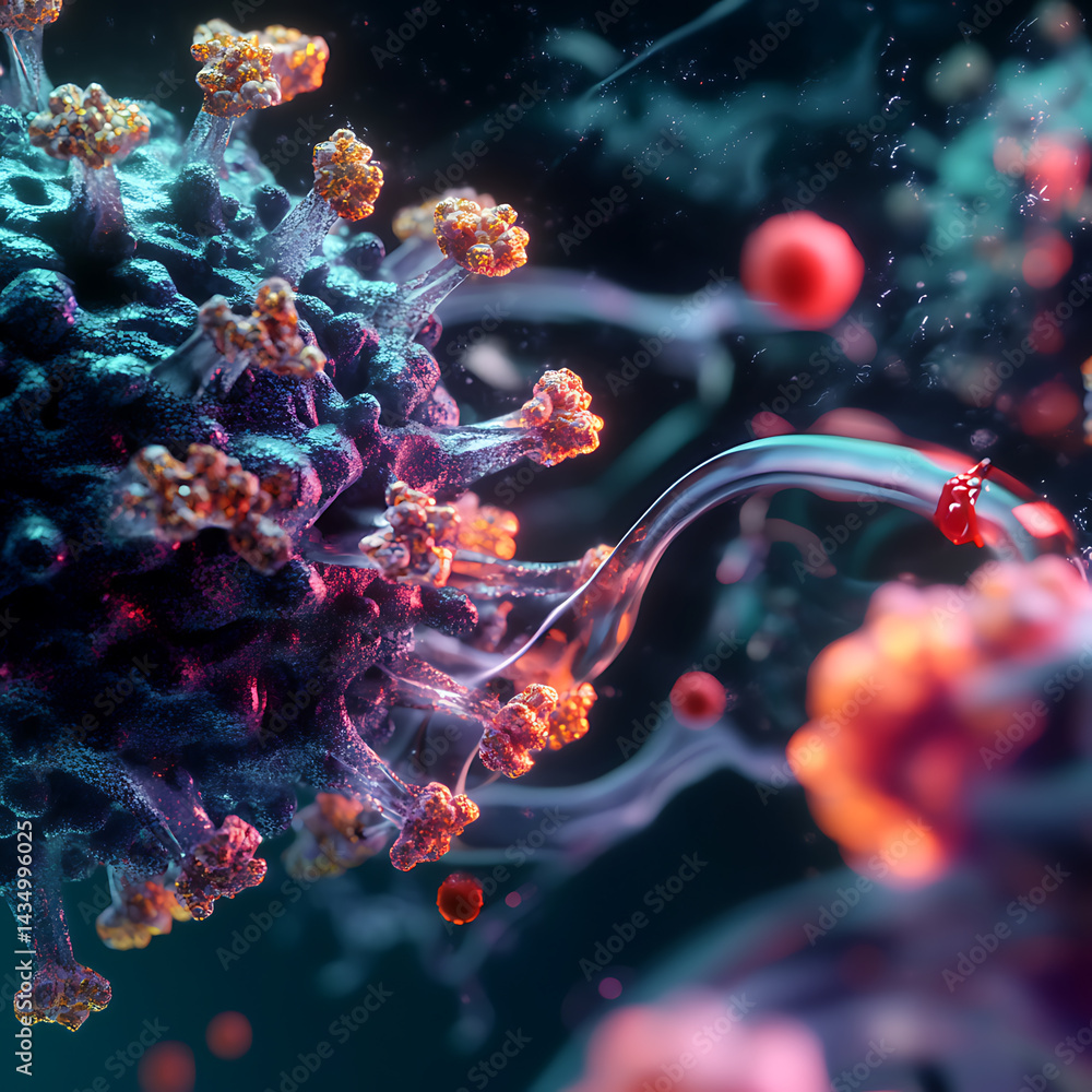 Poster exploring viral structures microscopic images of covid-19 in a laboratory setting scientific visuali