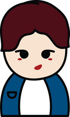 Brown-Haired Boy Character with Blue Jacket and Gentle Smile