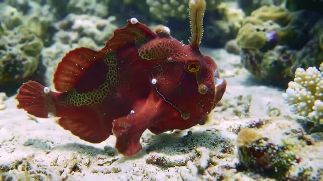 Red Frogfish in Mysterious Caribbean Sea