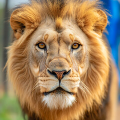 Fototapeta premium Majestic lion close-up savannah animal photography natural habitat front view wildlife conservation