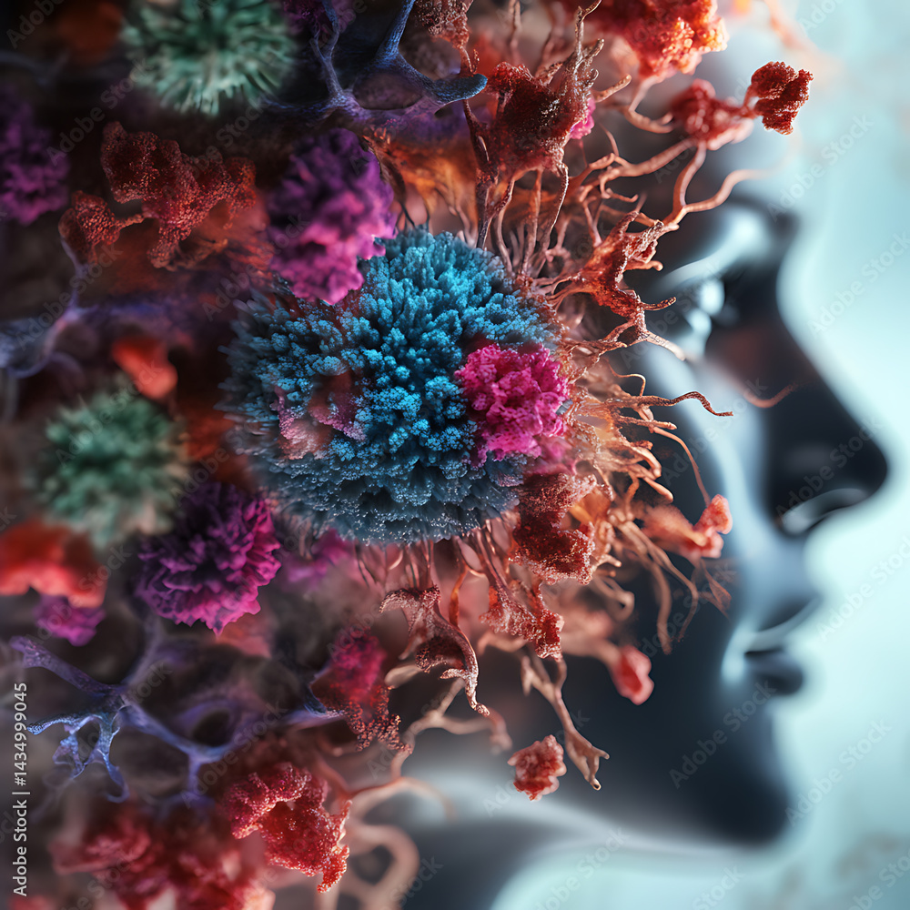 Aufkleber exploring microscopic life forms abstract laboratory setting digital art innovative environment clos