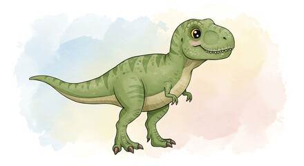 Obraz premium Tiny Tyrant's Gentle Gaze A Prehistoric Pastel Dream Rainbow Rex The Sweetest Dino Little Green Giant Watercolor Wonder Jurassic Charm Friendly Cretaceous Creature Dino Daydream Rex in Bloom