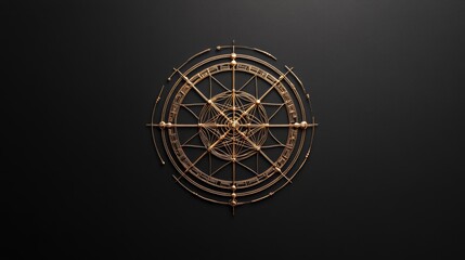 Fototapeta premium Abstract golden compass design on dark background