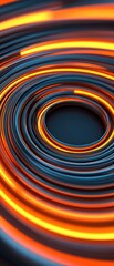 Abstract image featuring swirling blue and orange light trails creating a dynamic, circular motion effect.